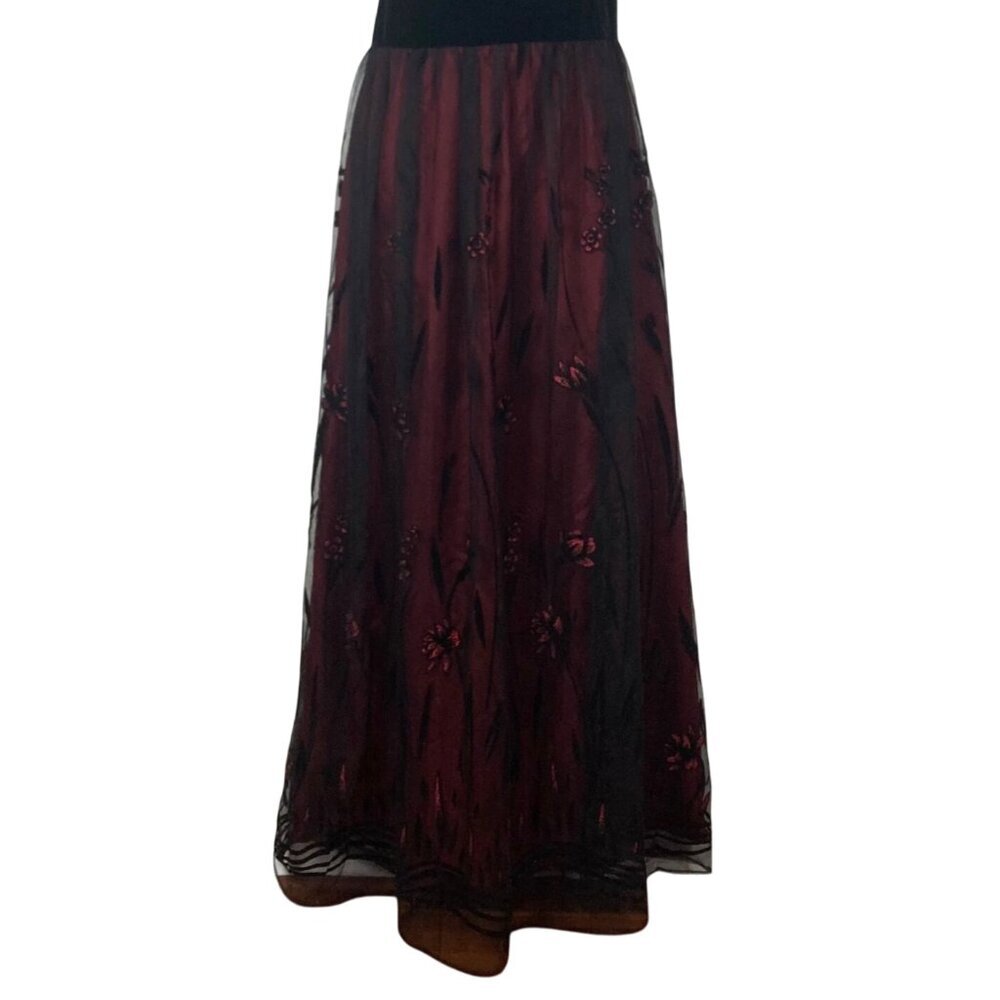 Vintage Jessica Howard Maxi Dress 12 Black Velvet Top Red Skirt Witchy Goth - Picture 3 of 10